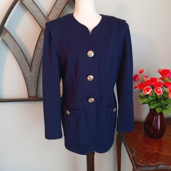 LESLIE FAY Navy Tailored Jacket Blazer with Gold Buttons - Picture 1 of 12